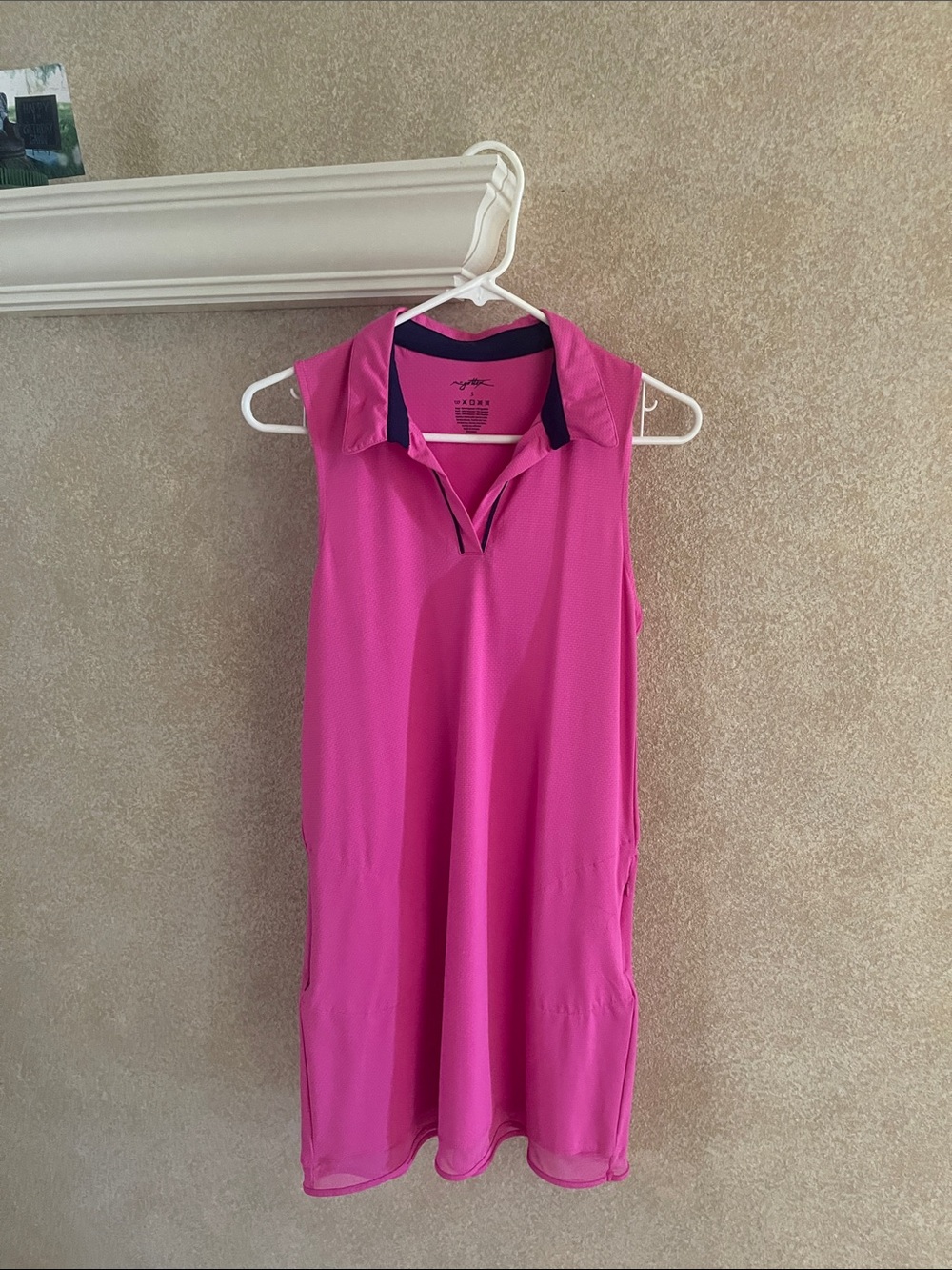 Profile By Gottex Hot Pink Sleeveless Polo Dress with Navy Trim